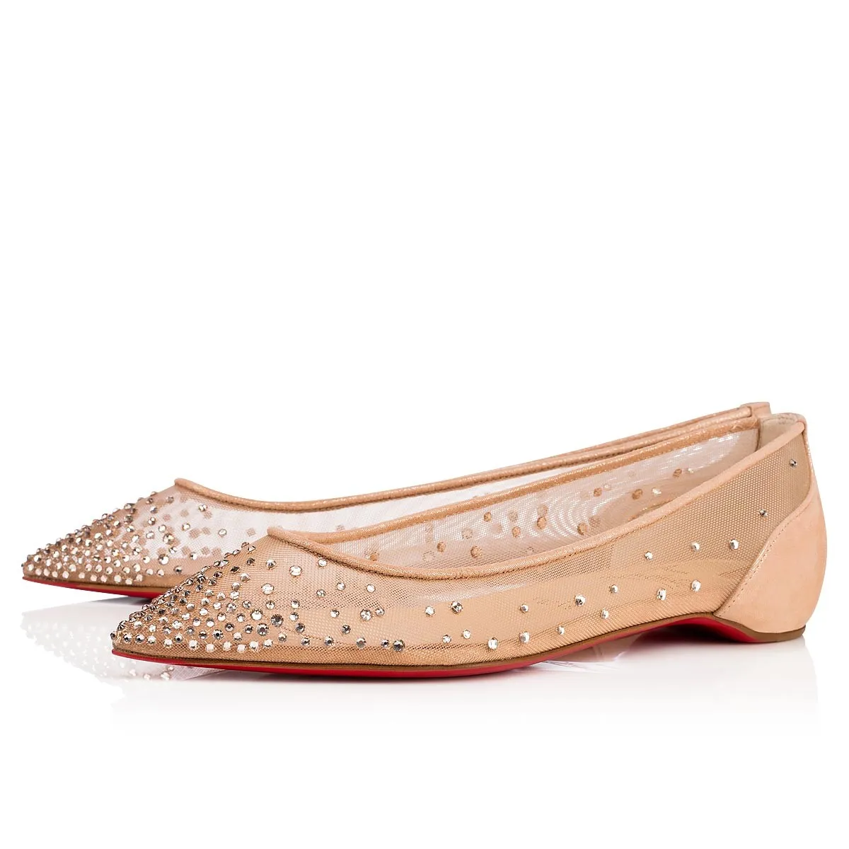 Christian Louboutin Follies Strass – Ballerinas – Mesh, suede calf and strass – Light Silk – Women - Follies Strass - front view