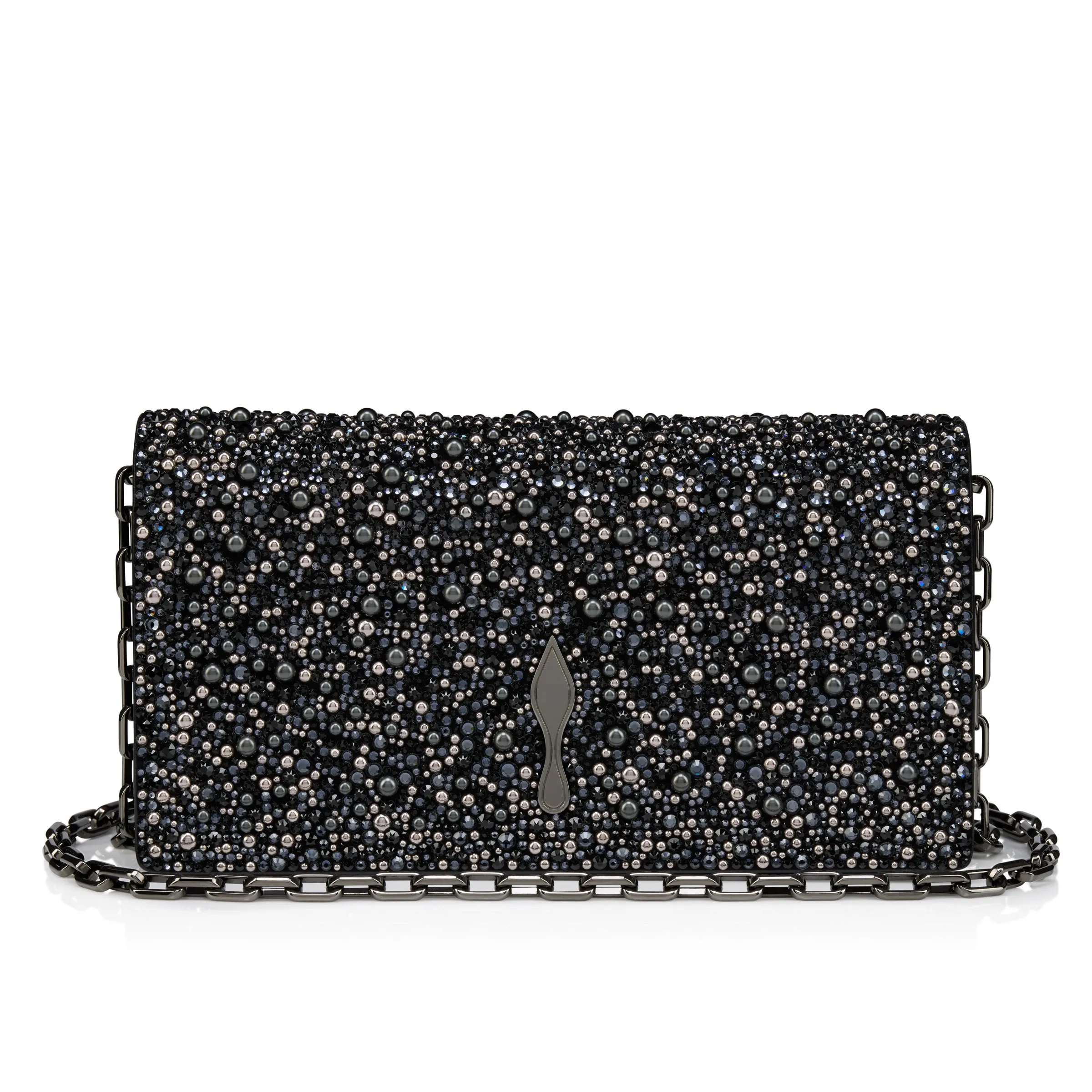 Christian Louboutin Bettina – Clutch – Veau velours leather, strass and pearls – Black - Bettina - front view