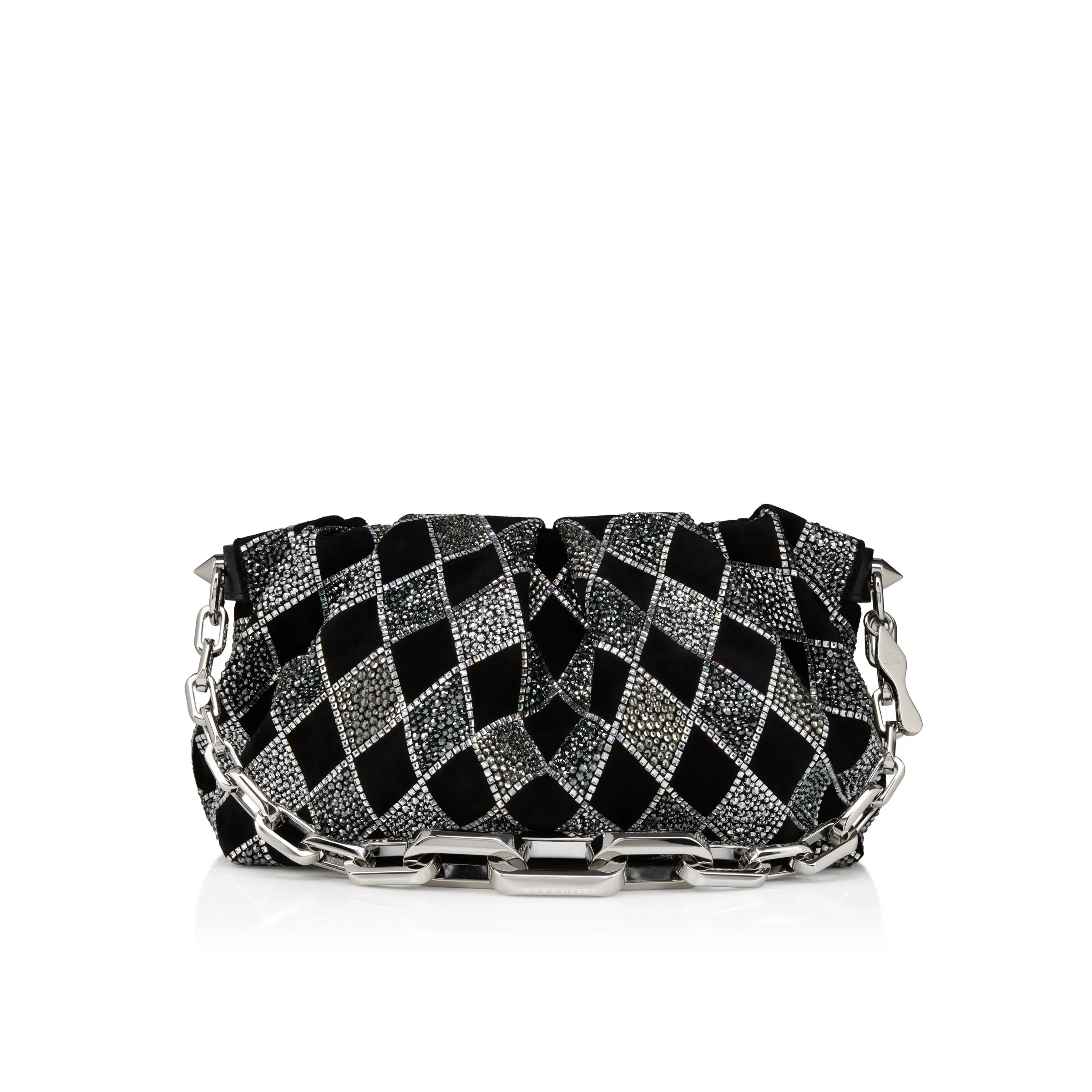 Christian Louboutin Eva small – Shoulder bag – Veau velours leather and diamond-shaped strass – Black - Eva small - front view