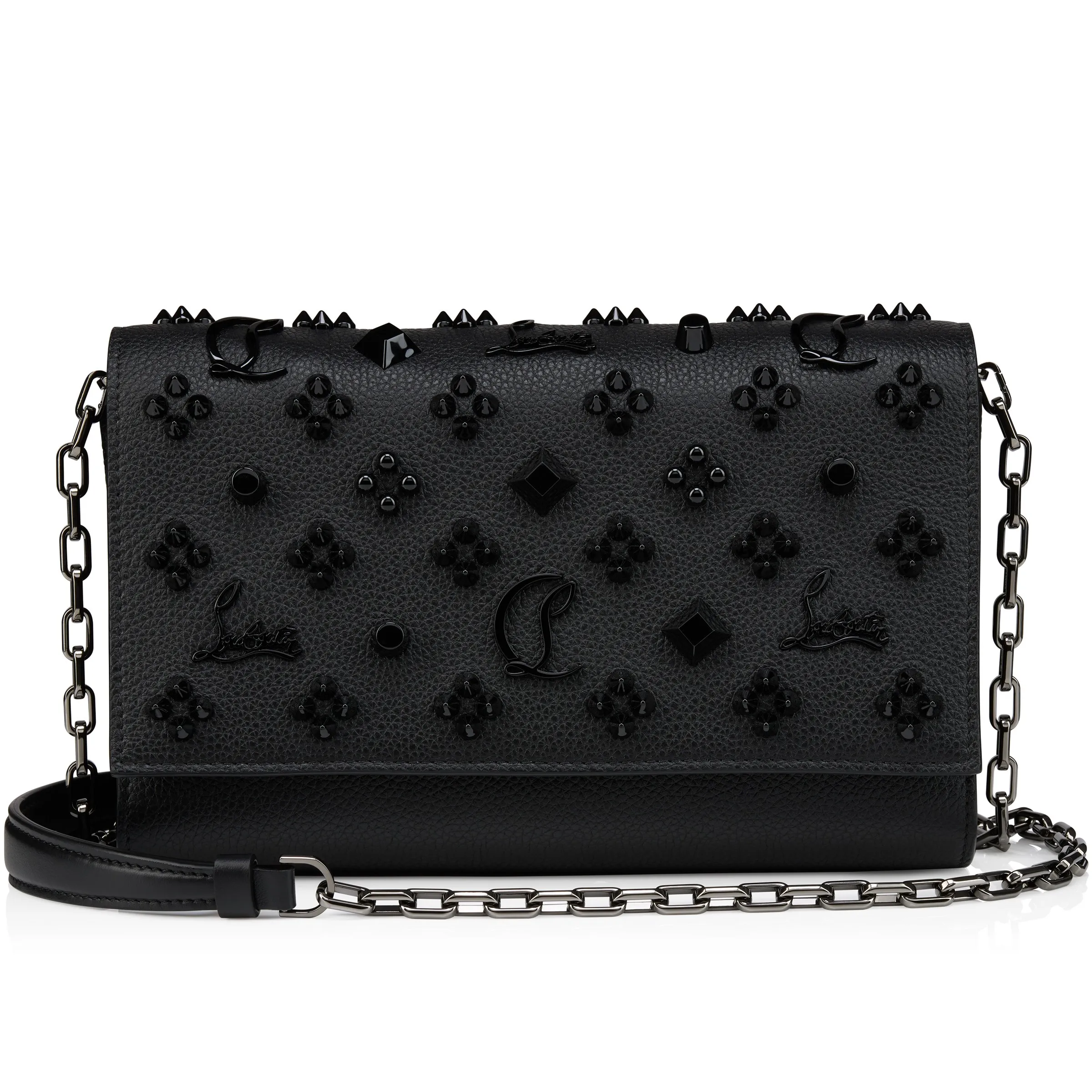 Christian Louboutin Paloma – Clutch – Grained calf leather and spikes Loubinthesky – Black - Paloma - front view
