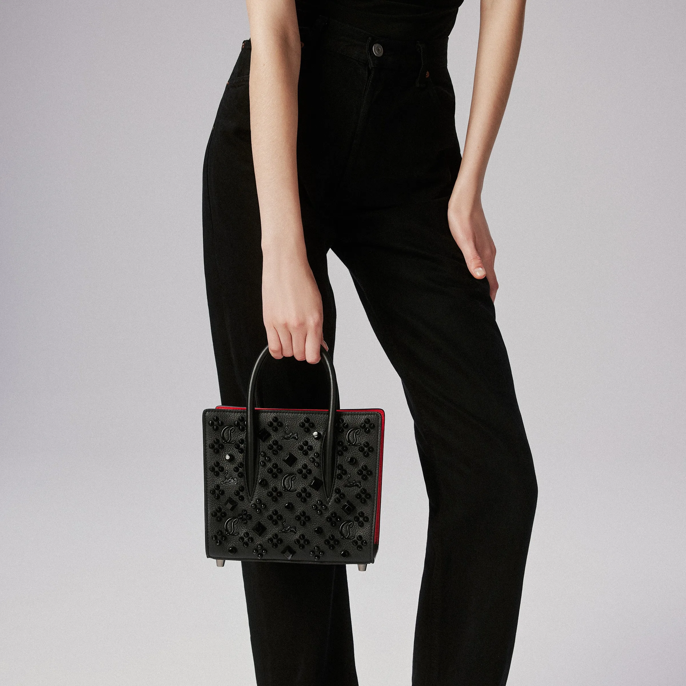 Christian Louboutin Paloma mini – Top handle bag – Grained calf leather and spikes Loubinthesky – Black - Paloma mini - front view