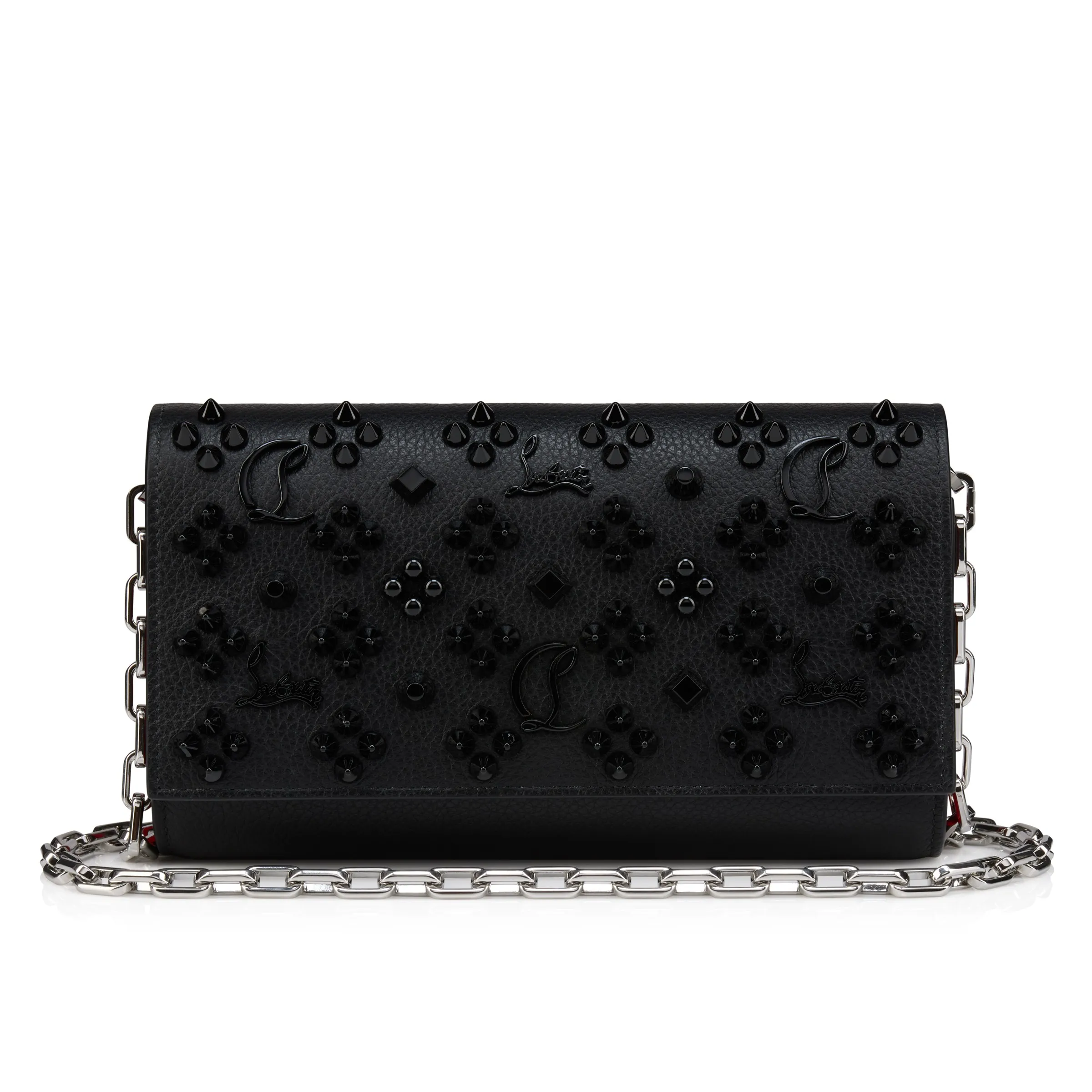 Christian Louboutin Paloma – Wallet on a chain – Grained calf leather and spikes Loubinthesky – Black - Paloma - front view