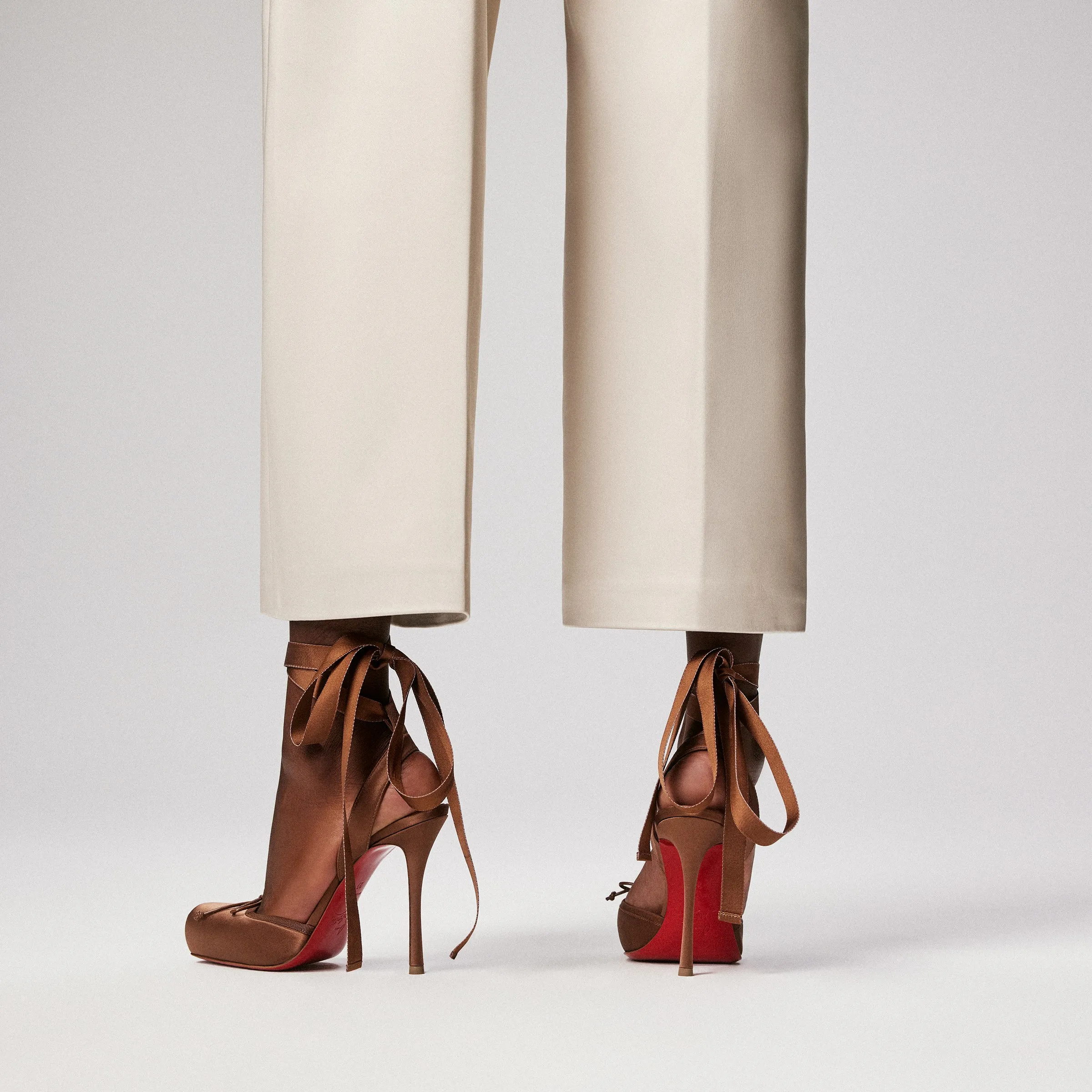 Christian Louboutin Cassia Lace Up – 100 mm Strappy pumps – Crepe satin – Nude 5 – Women - Cassia - front view