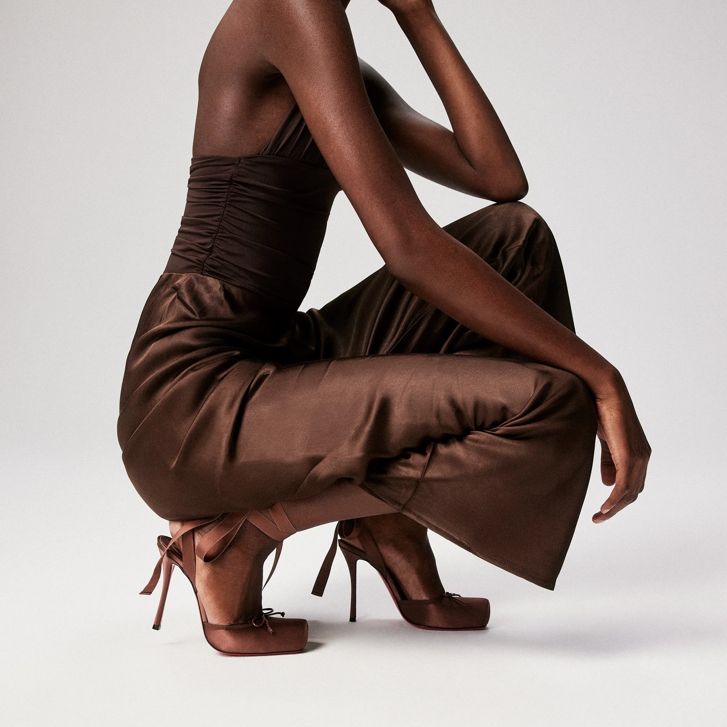 Christian Louboutin Cassia Lace Up – 100 mm Strappy pumps – Crepe satin – Nude 8 – Women - Cassia - front view