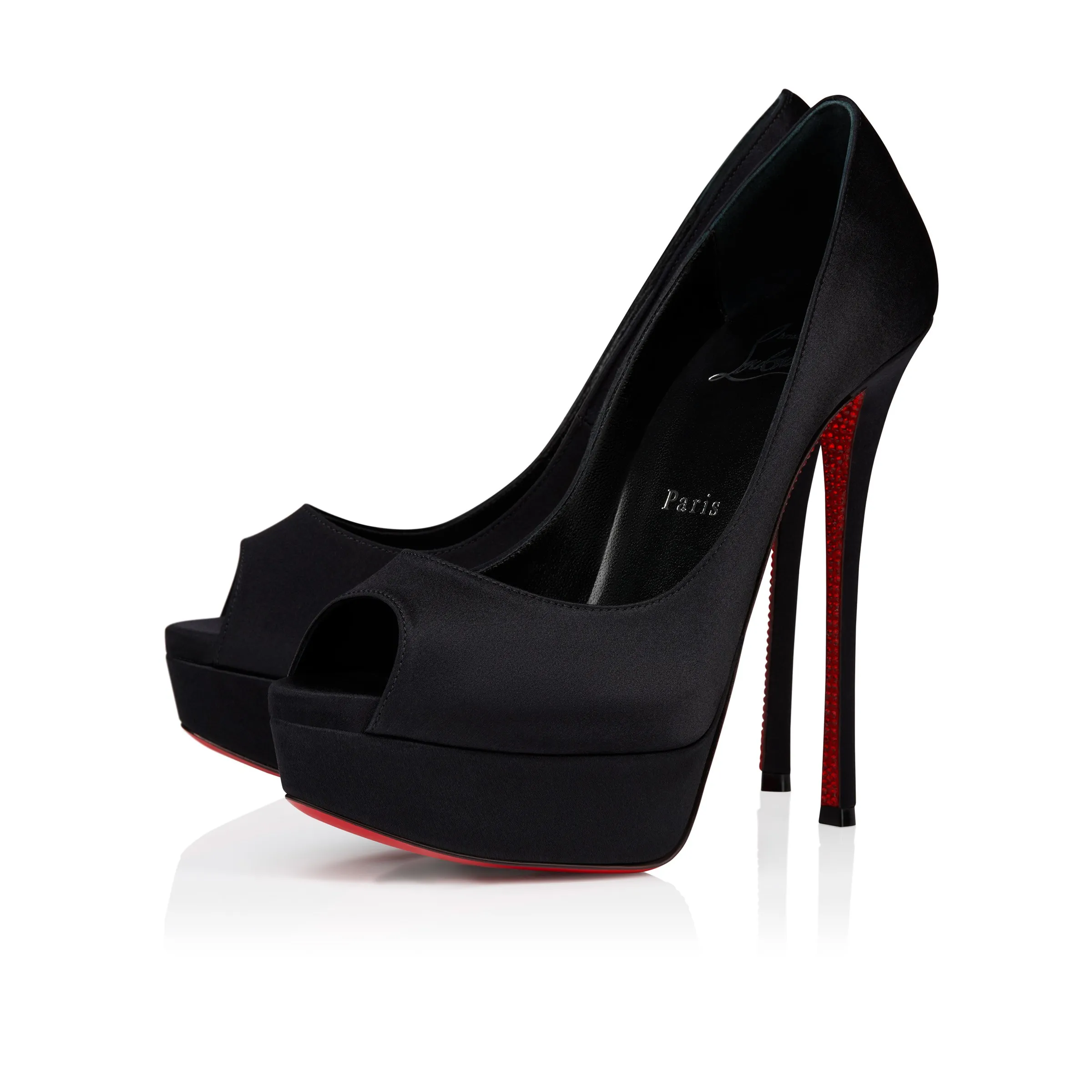 Christian Louboutin Lady Peep Suola Strass – 150 mm Pumps – Crepe satin – Black – Women - Lady Peep Suola Strass - front view