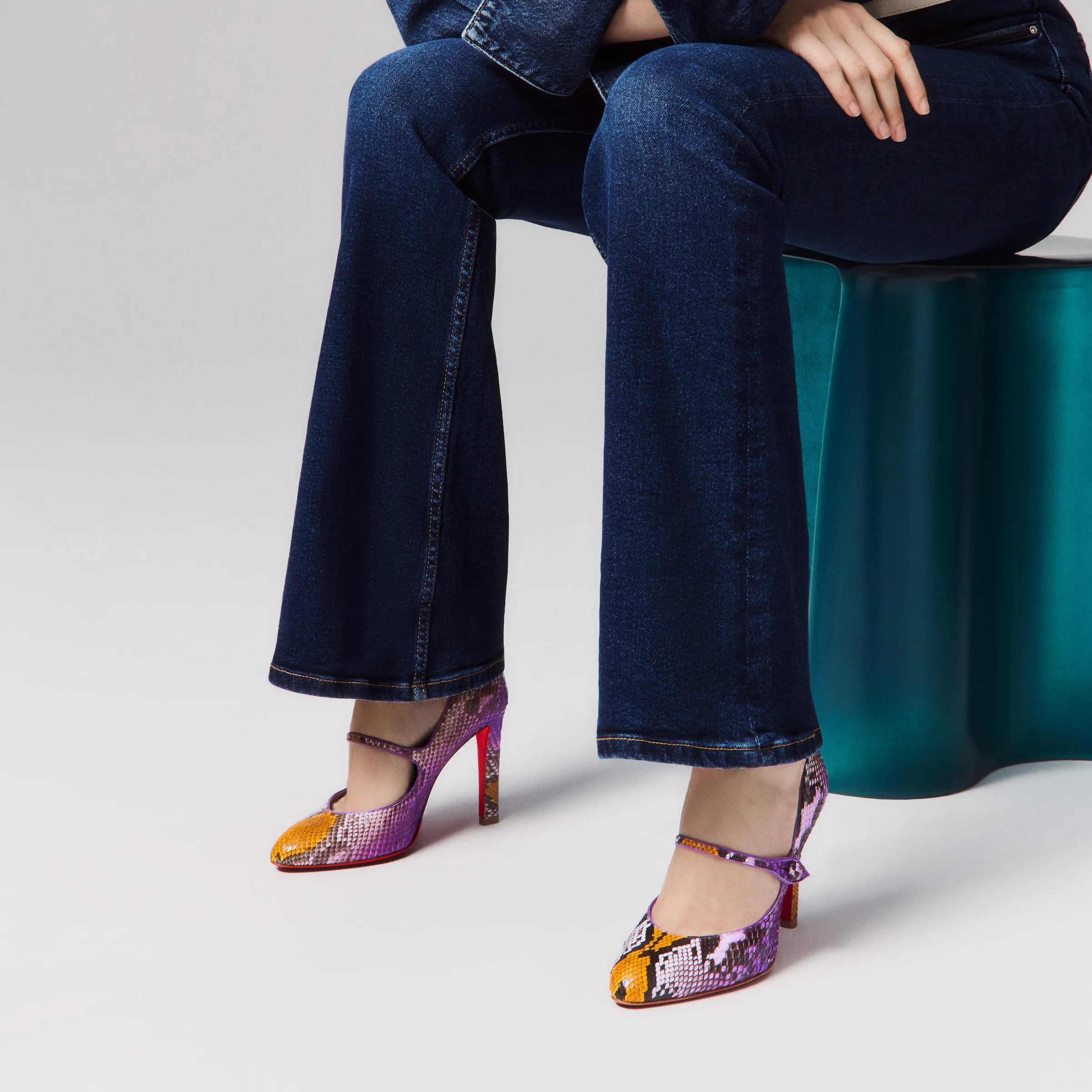 Christian Louboutin Mary Fannylove – 100 mm Mary Janes – Gradient python leather – Rhapsody Yellow – Women - Mary Fannylove - front view