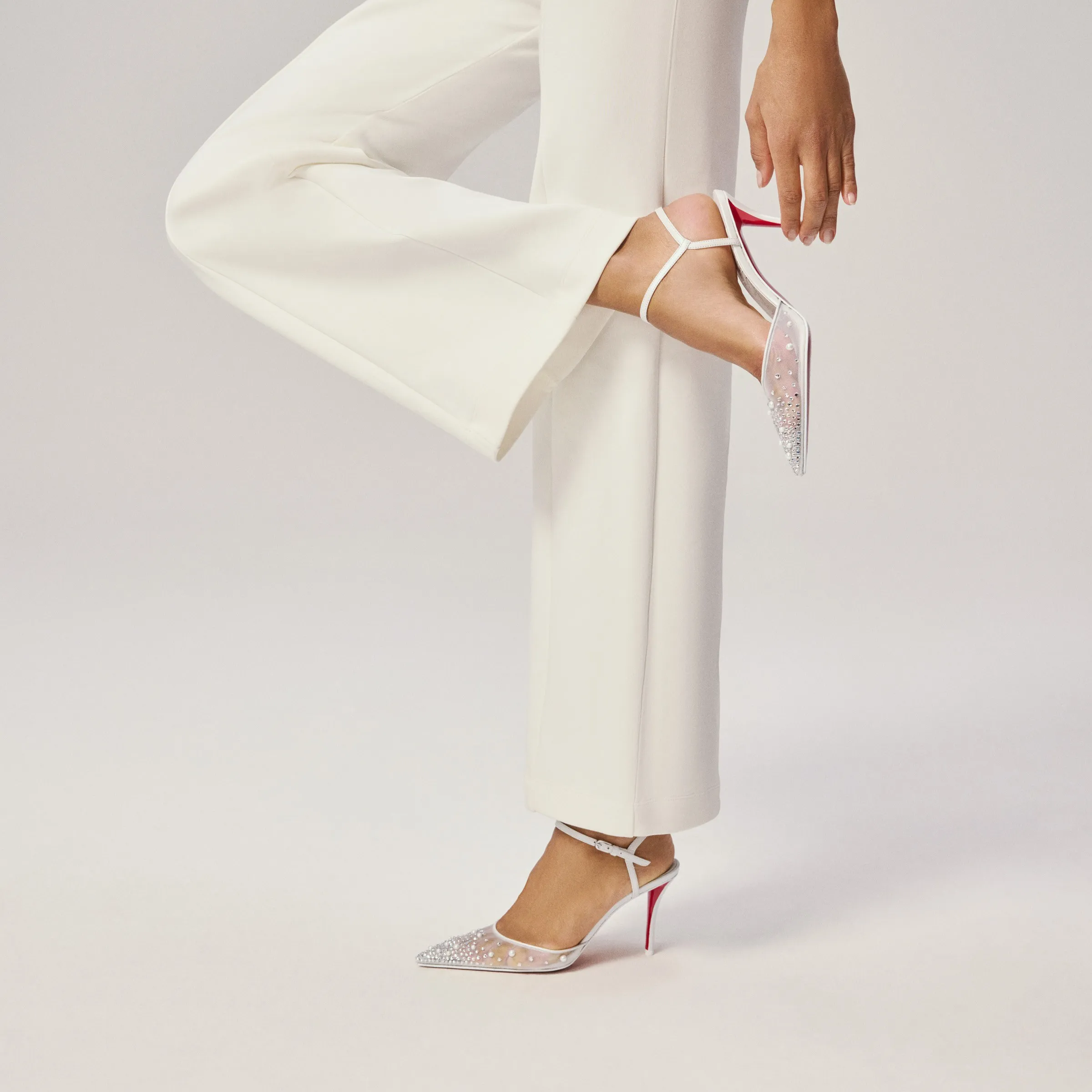 Christian Louboutin Miss Z Riviera Strass – 80 mm Strappy pumps – Mesh, nappa leather and pearls – Bianco – Women - Miss Z Riviera Strass - front view
