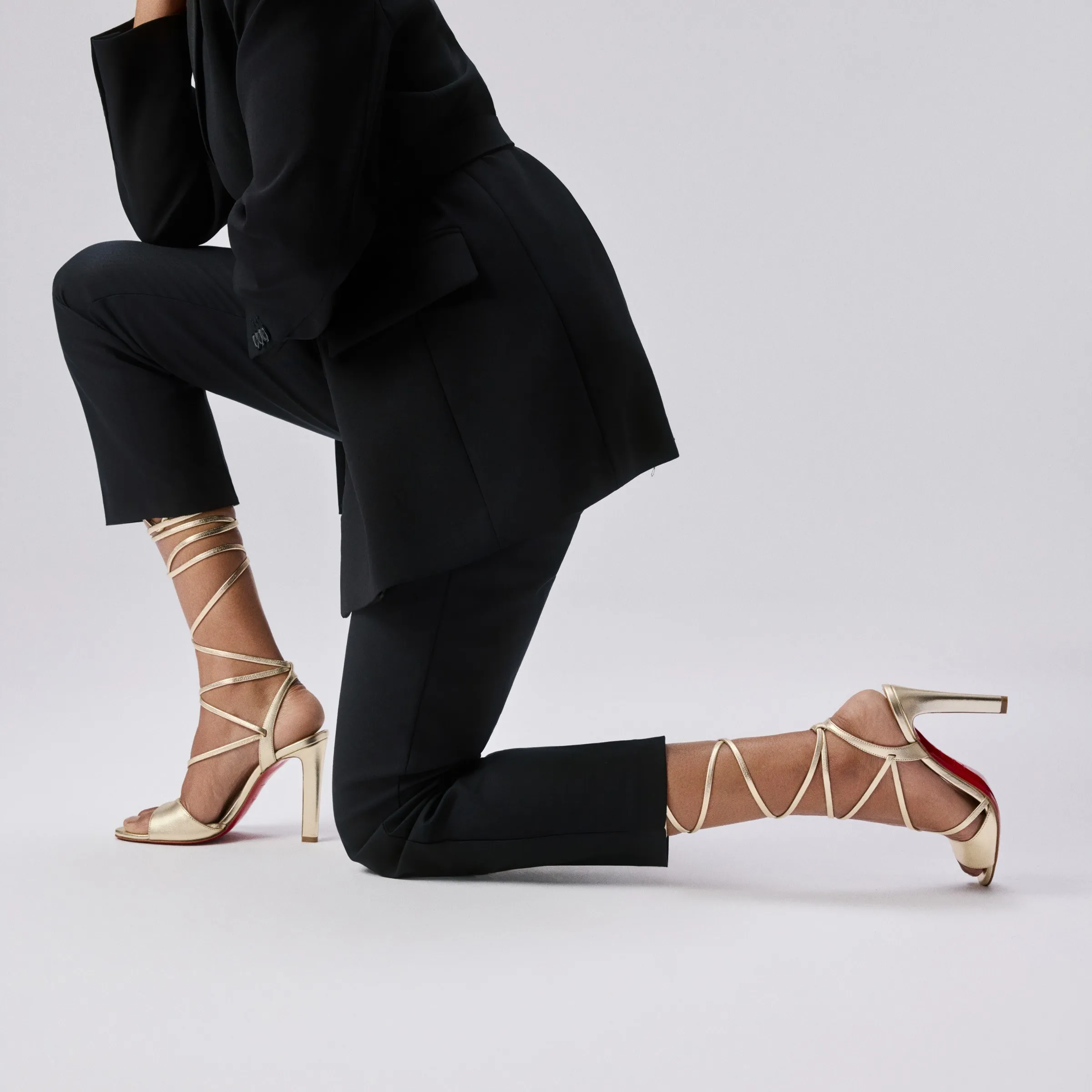 Christian Louboutin Fanny Randa – 100 mm Strappy sandals – Laminated lamb nappa leather – Platine – Women - Fanny Randa - front view