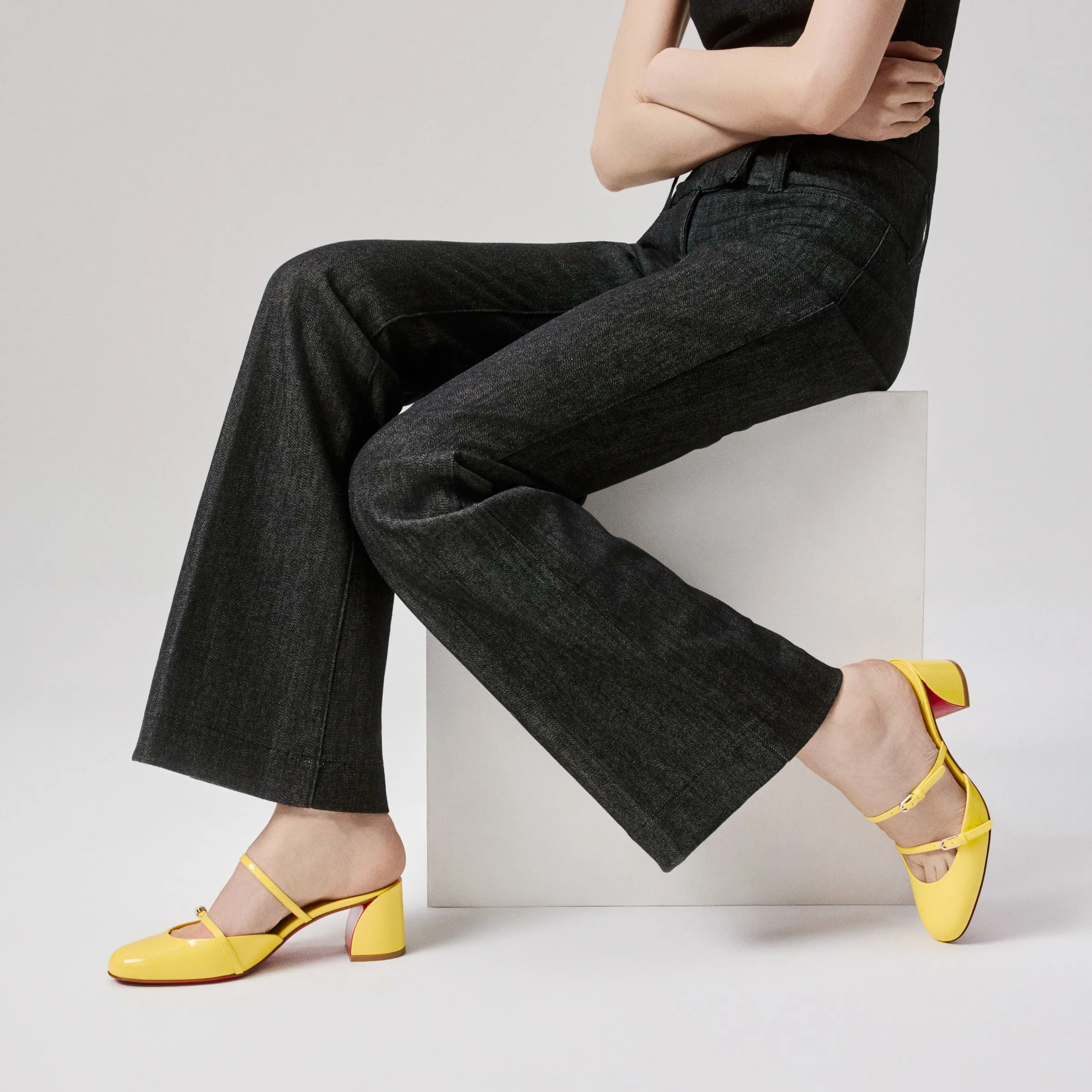 Christian Louboutin Jane Nina – 55 mm Mules – Patent calf leather – Vanilla – Women - Jane Nina - front view