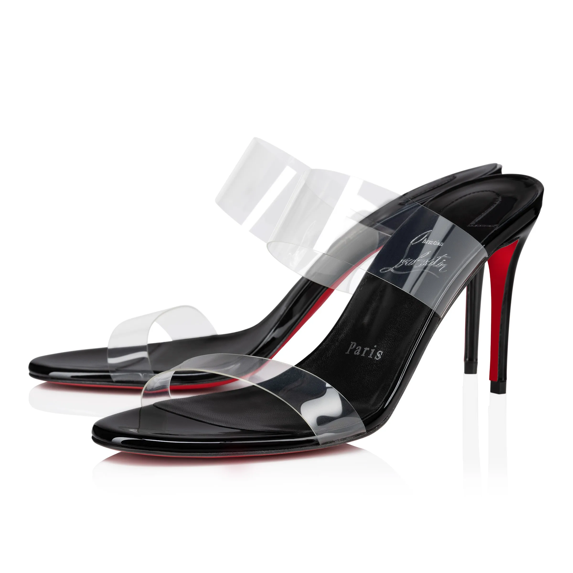 Christian Louboutin Just Nothing – 85 mm Mules – Patent leather and TPU – Black – Women - Just Nothing - front view