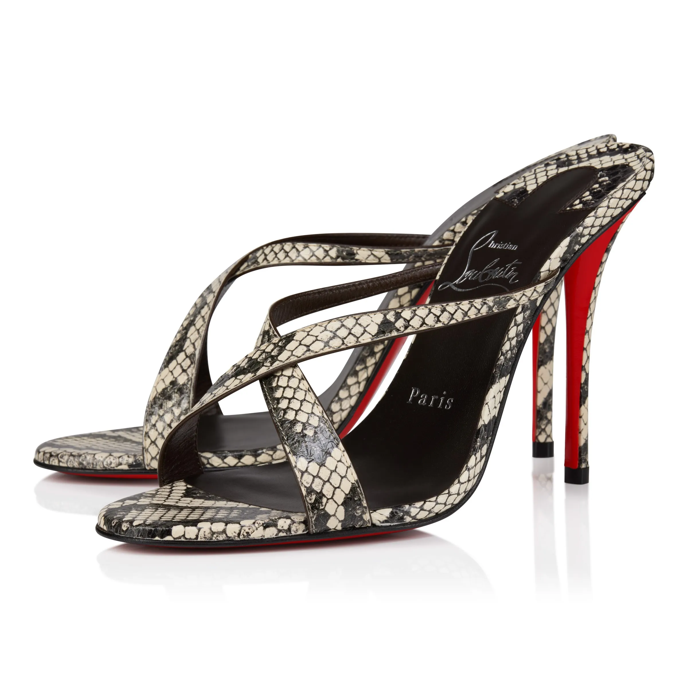 Christian Louboutin Mulazee Cross – 100 mm Mules – Watersnake leather – Roccia – Women - Mulazee Cross - front view