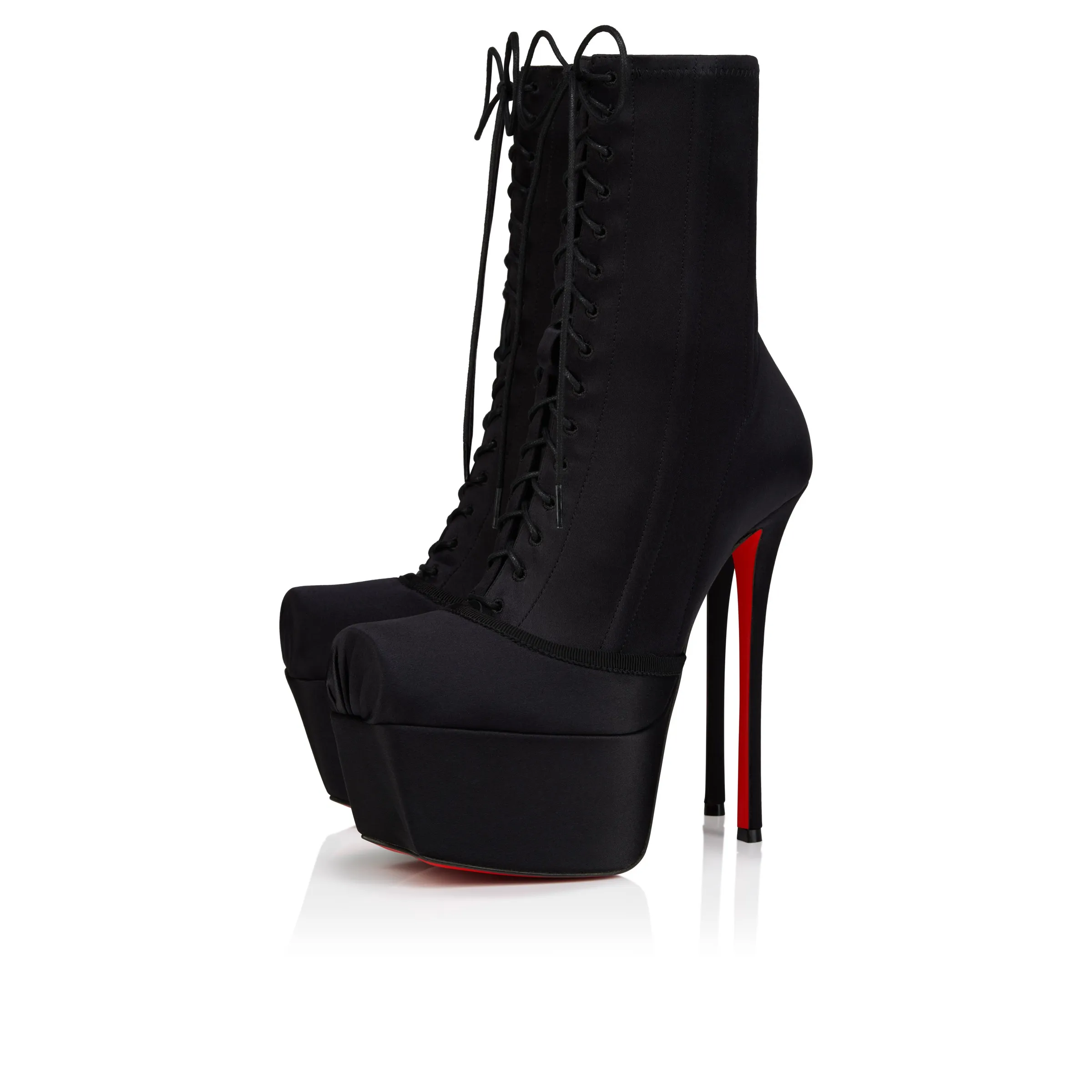 Christian Louboutin Pavlova Booty Alta – 160 mm Low boots – Crepe satin – Black – Women - Pavlova Booty Alta - front view